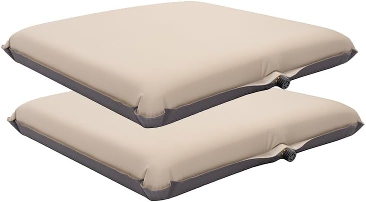 2Pcs Self-Inflating Outdoor Foam Seat Pad, Travel Cushion,Seat Cushion for Hiking, Camping, or Simply Relaxing Outdoors Water-Resistant, Non-Slip Base, (Beige)