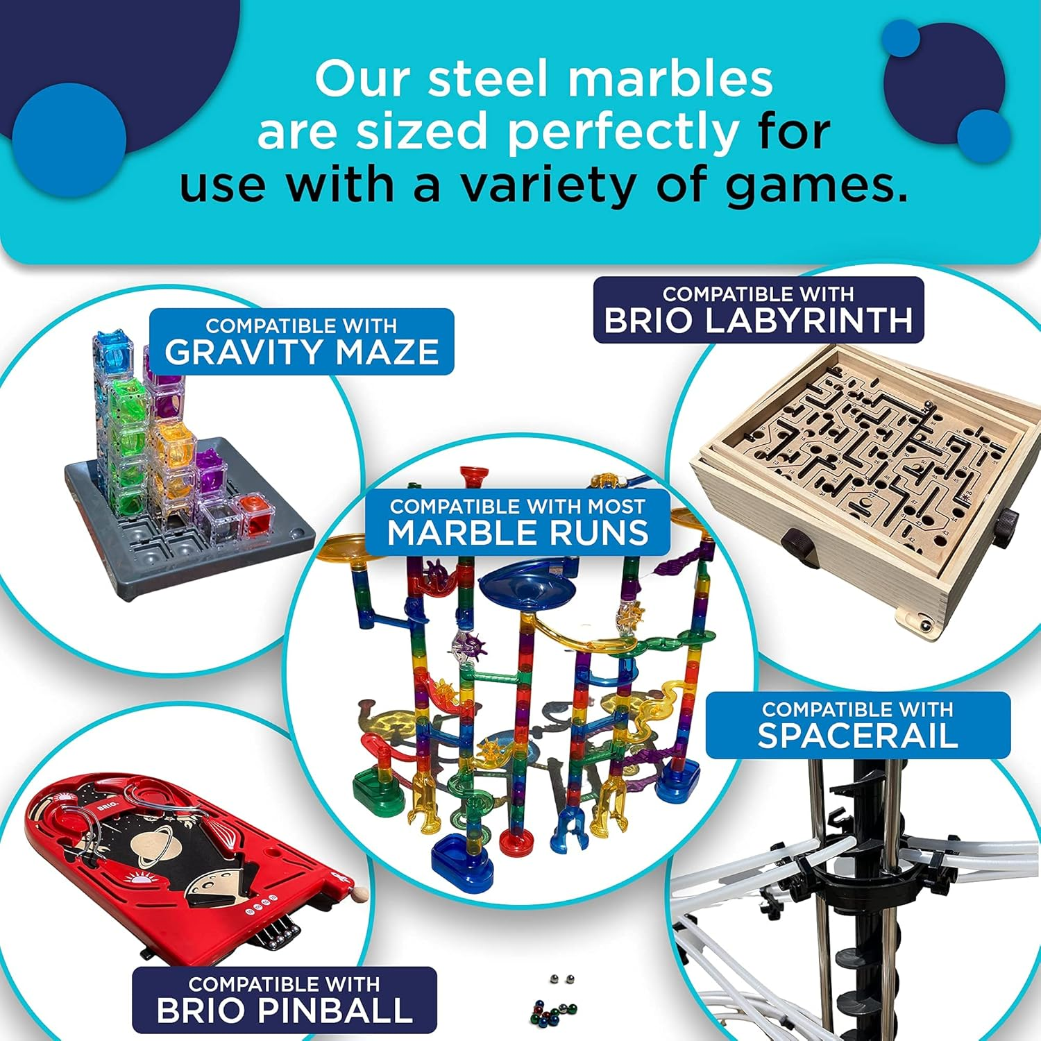 Multi-Colored 1/2" Chrome Steel Balls for Gravitrax Marble Run | High-Visibility Steel Marble Set Great for Racing, Rolling & Games | Colored Marbles Compatible with Marble Runs & Games | 20 Pack image number 4