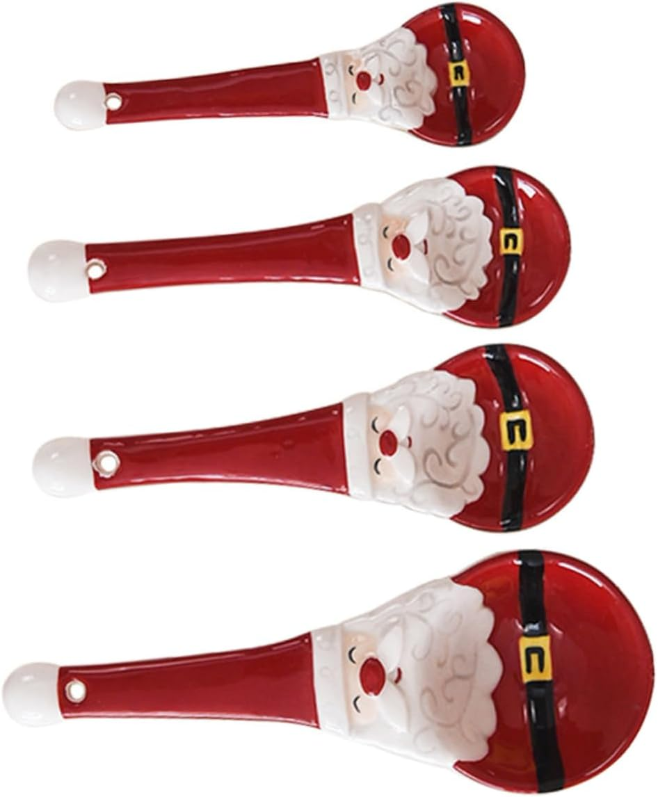 Santa Claus Ceramic Measuring Spoon Set 4Pcs Christmas Style Baking Spoons for Kitchen Decor image number 1