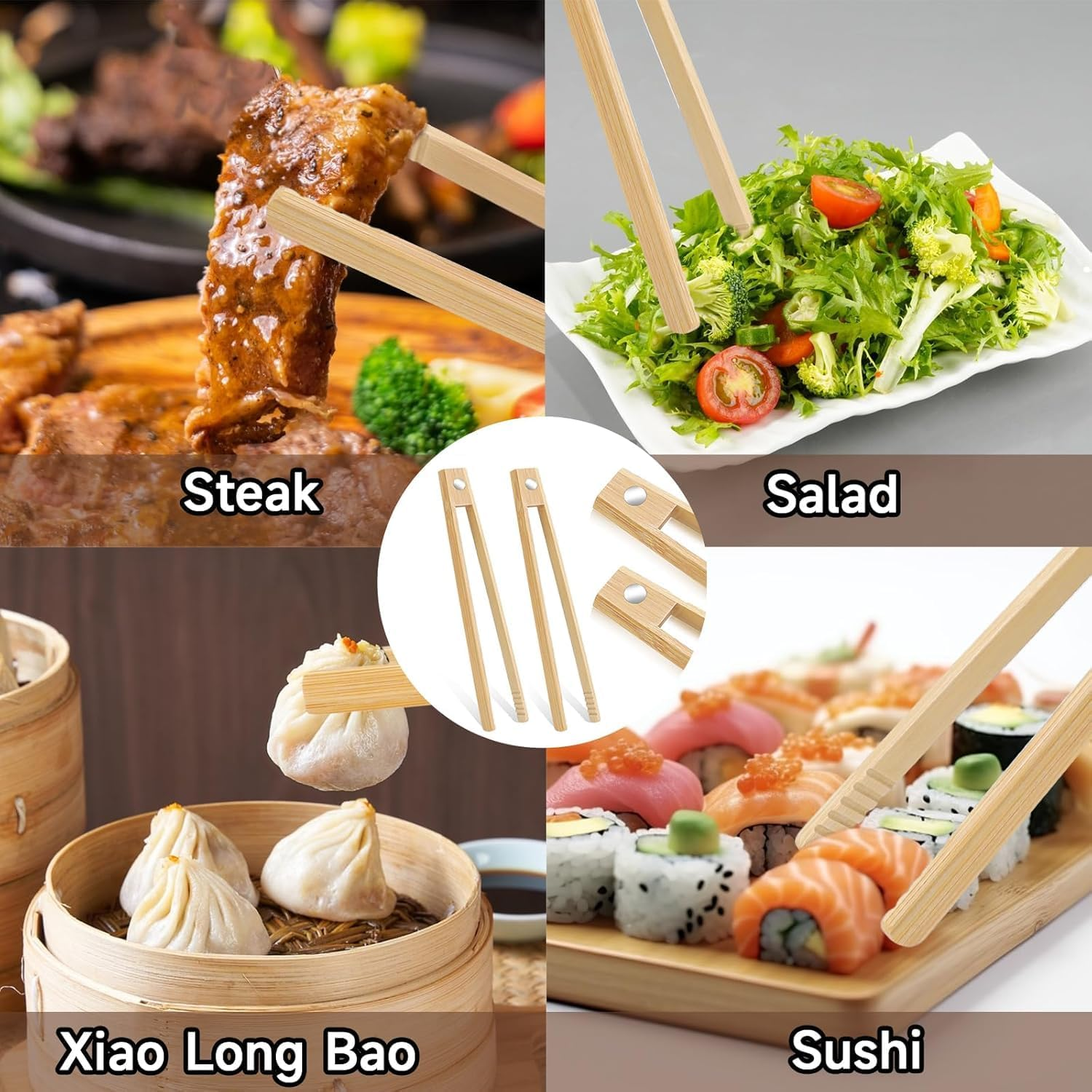 2 Pcs Wooden Tongs Bamboo Toast Tongs Long Natural Wooden Toaster Tongs Wood Cooking Pickles, Cheese, Bacon, and Muffins for Kitchen Salad, Bacon, Pickles, Pasta, Grilling, Toast, Bread, Fruits image number 2