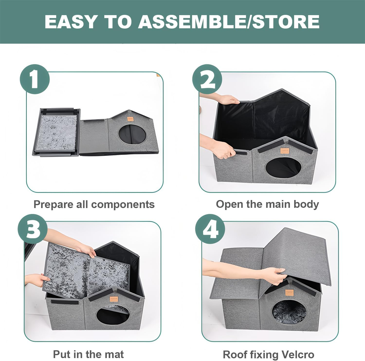 AIMANWEI Cat House Indoor/Outdoor,Insulated Waterproof Cat Shelter for Stray Cats,Pet House and Kitty Shelter with Removable Soft Cushion, Easy to Assemble Collapsible Cat Cabin image number 1