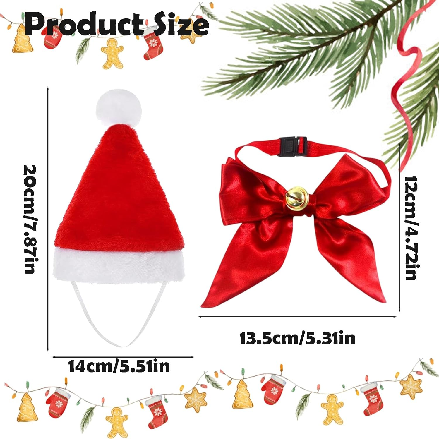 Christmas Dog Costume, 1 X Christmas Hat and 1 X Bell Butterfly Knot, Dogs, Cats, Christmas Costume, Ideal for Christmas Photos and Family Celebrations (Red) image number 4