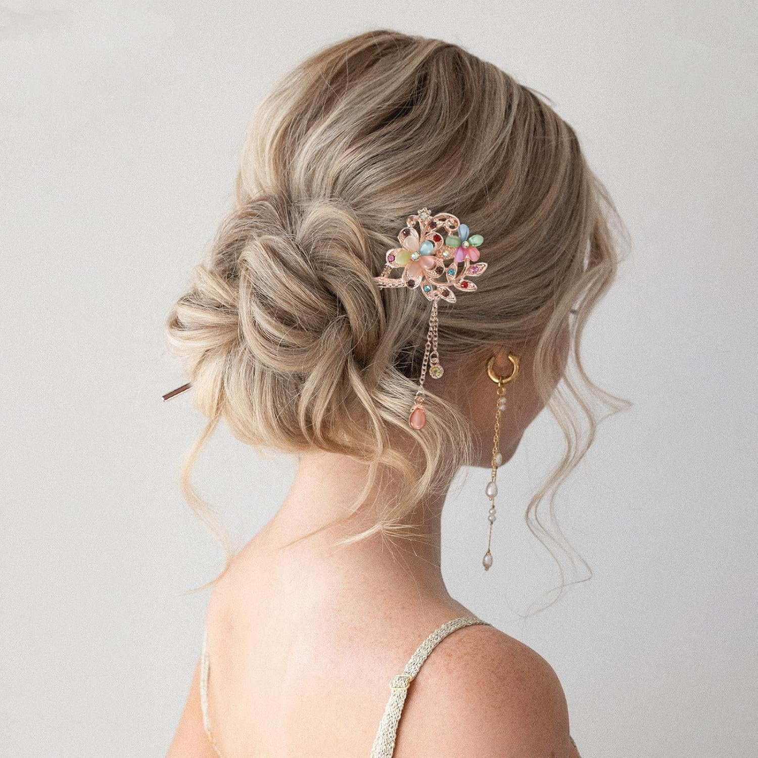 Pack of 2 Hair Sticks, Vintage Chinese Hair Sticks, Rhinestone Hair Chopsticks, Alloy Hair Stick with Tassel, Vintage Hair Chopsticks, for Girls Women Hair DIY Accessories image number 4