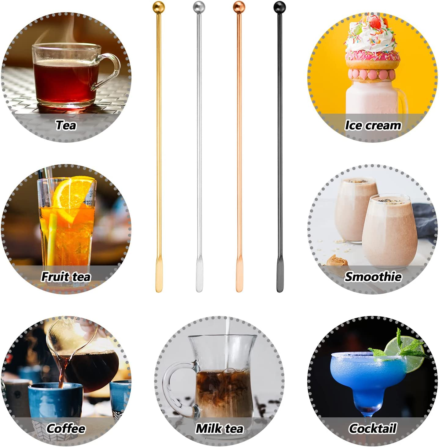 4Pcs Stainless Steel Stirrers Stir Cocktail Drink Swizzle Stick, 7.5'' Beverage Stirrers Metal with Small Rectangular Paddles, Reusable Stir Sticks for Coffee Bar Chocolate Milk (Silver) image number 4