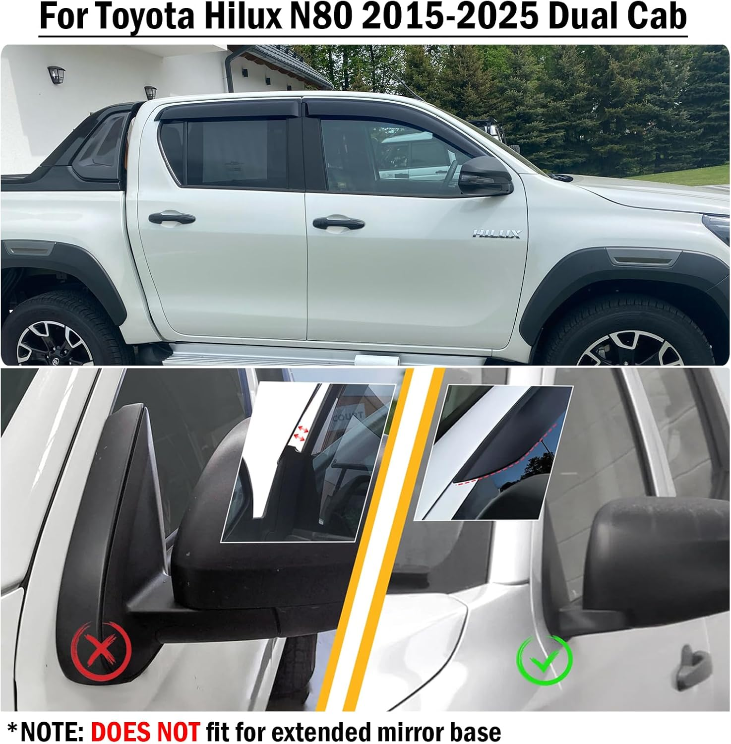 SUERAUTO4X4 for Toyota Hilux Rogue GR Sport Workmate Accessories N80 2015-2025 Dual Cab Weathershields Weather Shield Gurad Wind Deflectors Window Visor Injection Tinted Black, 4PCS image number 5