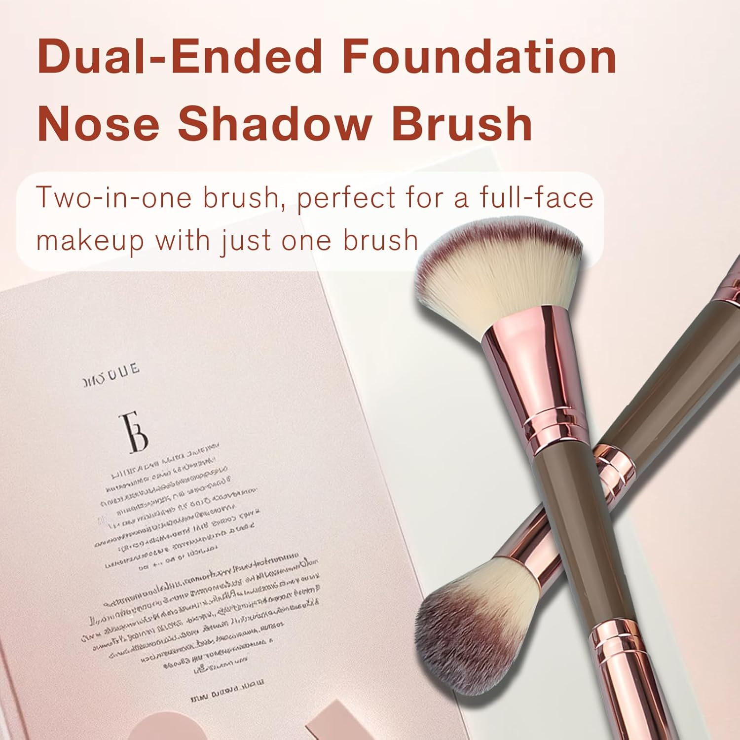 Double-Ended Foundation Makeup Brush, Angled/Round Top for Liquid, Powder & Cream Blending (Brown)