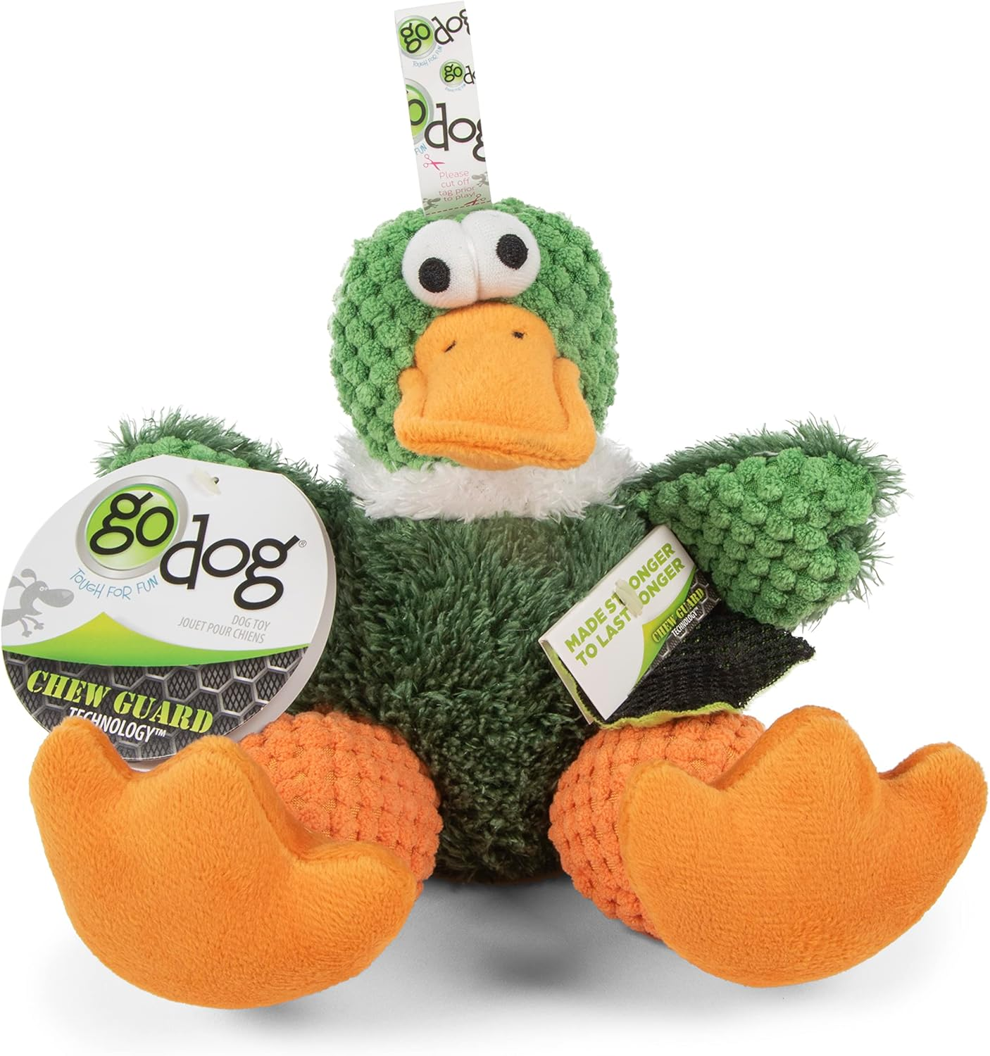 Godog Checkers Sitting Duck Squeaky Plush Dog Toy, Chew Guard Technology - Green, Small image number 5