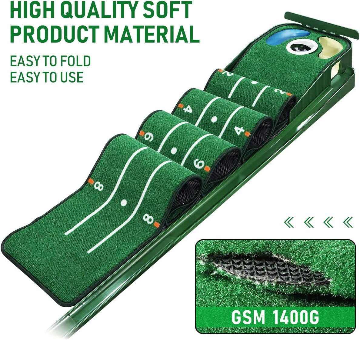 Golf Putting Mat, Green for Indoors, Matt with Ball Return and 3 Holes, Training and Practice Aid at Home or Office, Gifts Accessories for Men image number 1