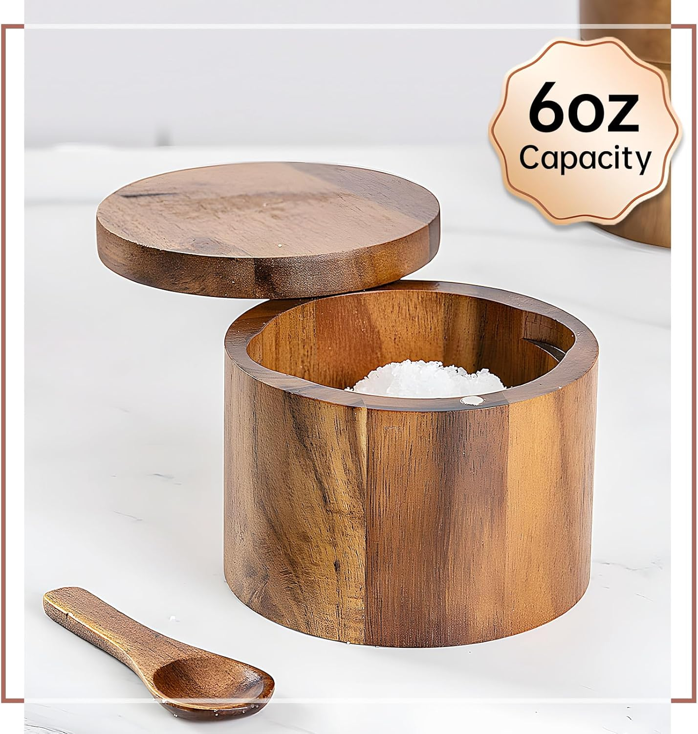 Wood Salt Shaker, Salt Pig with Built-In Spoon to Prevent Dust. Salt Cellar with Swivel Magnetic Lid. Practical Spice Jars for the Kitchen. 6Oz image number 6
