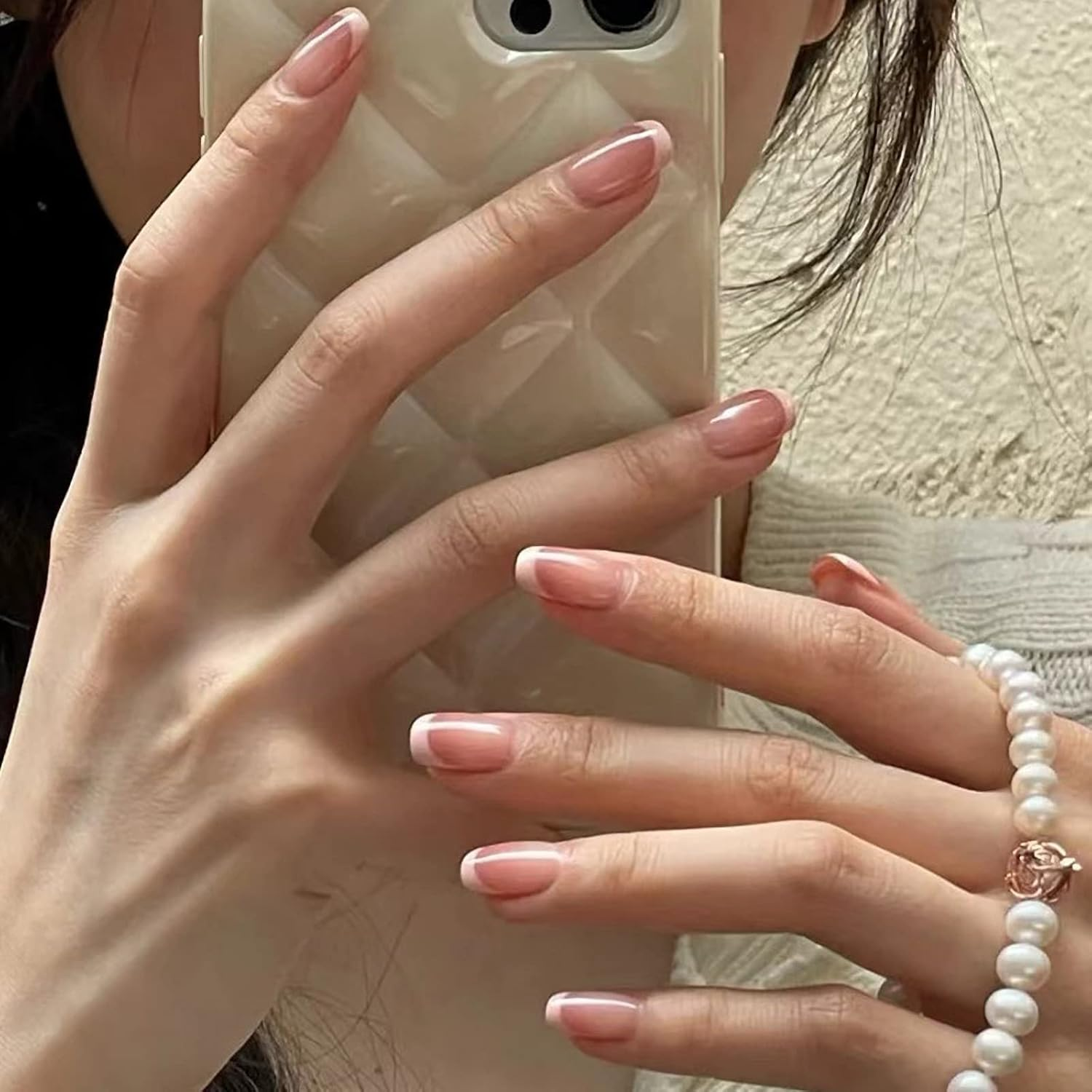 Red Almond Fake Nails Medium Length-Press on Nails Gradient False Nails Full Cover False Nail - Tips 24 Pcs image number 2