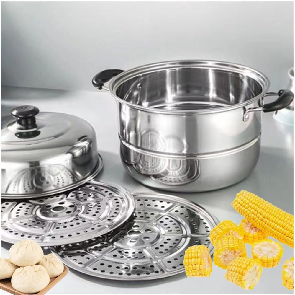 3 Pcs round Stainless Steel Steamer Rack,Granmagazz Steamer Rack Holder Stainless Steel Steaming Tray Multi-Functional Steamer Basket Steamer Insert for Food and Dumplings Vegetable Seafood Cooking
