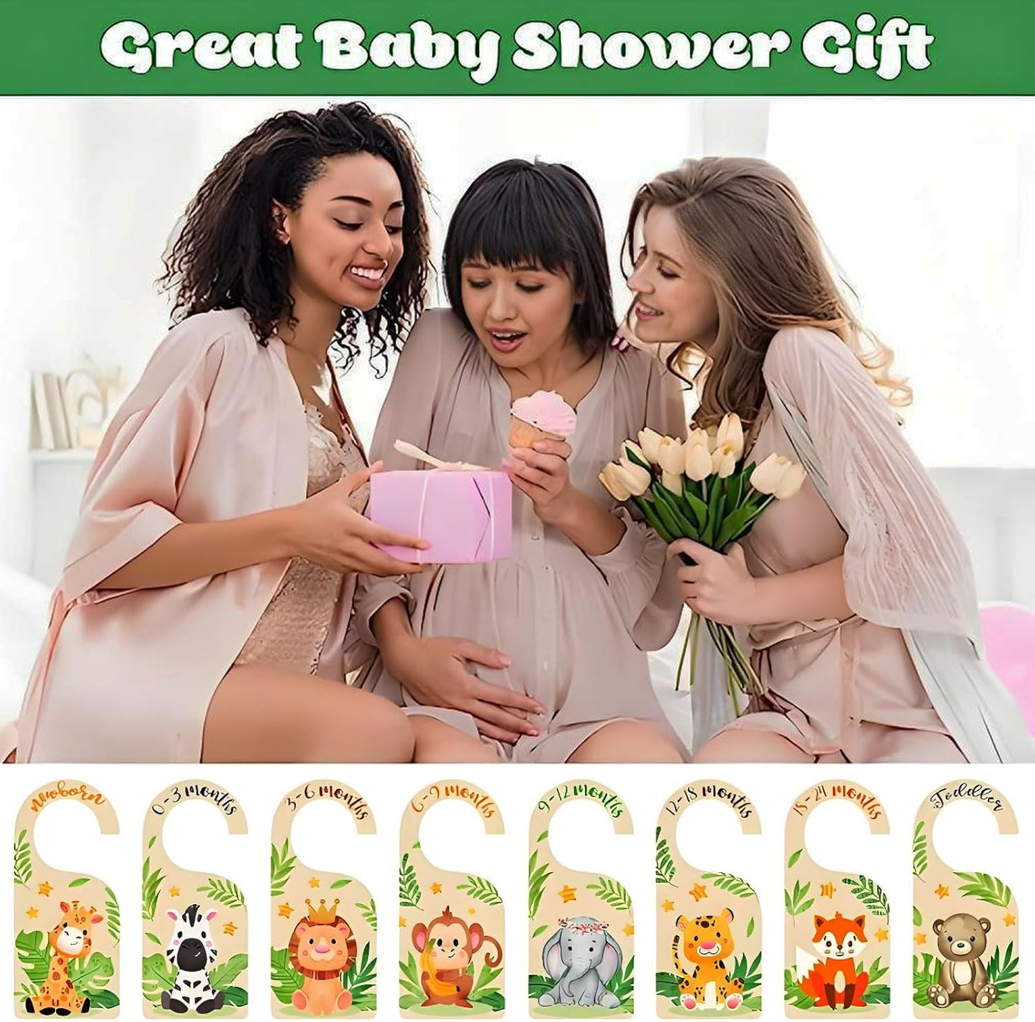 MYTOAU 8Pcs Wooden Baby Closet Dividers,Nursery Hanger Dividers Cute Wooden Closet Dividers with Animal Patterns,Double-Sided Wardrobe Divider for Baby Clothes Sorting & Nursery Decor image number 5