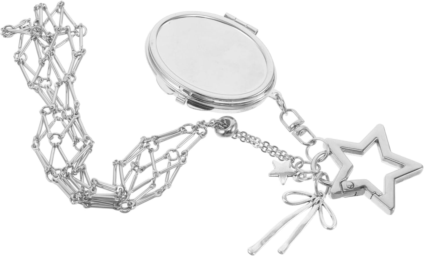 TOVINANNA Stainless Steel Mesh Pocket Pendant Lipstick Wallet Keychain Handbag Female Bag Pendant Women Decorative Key Fob Women Bag Charm Purse Charm Chain Silver image number 2