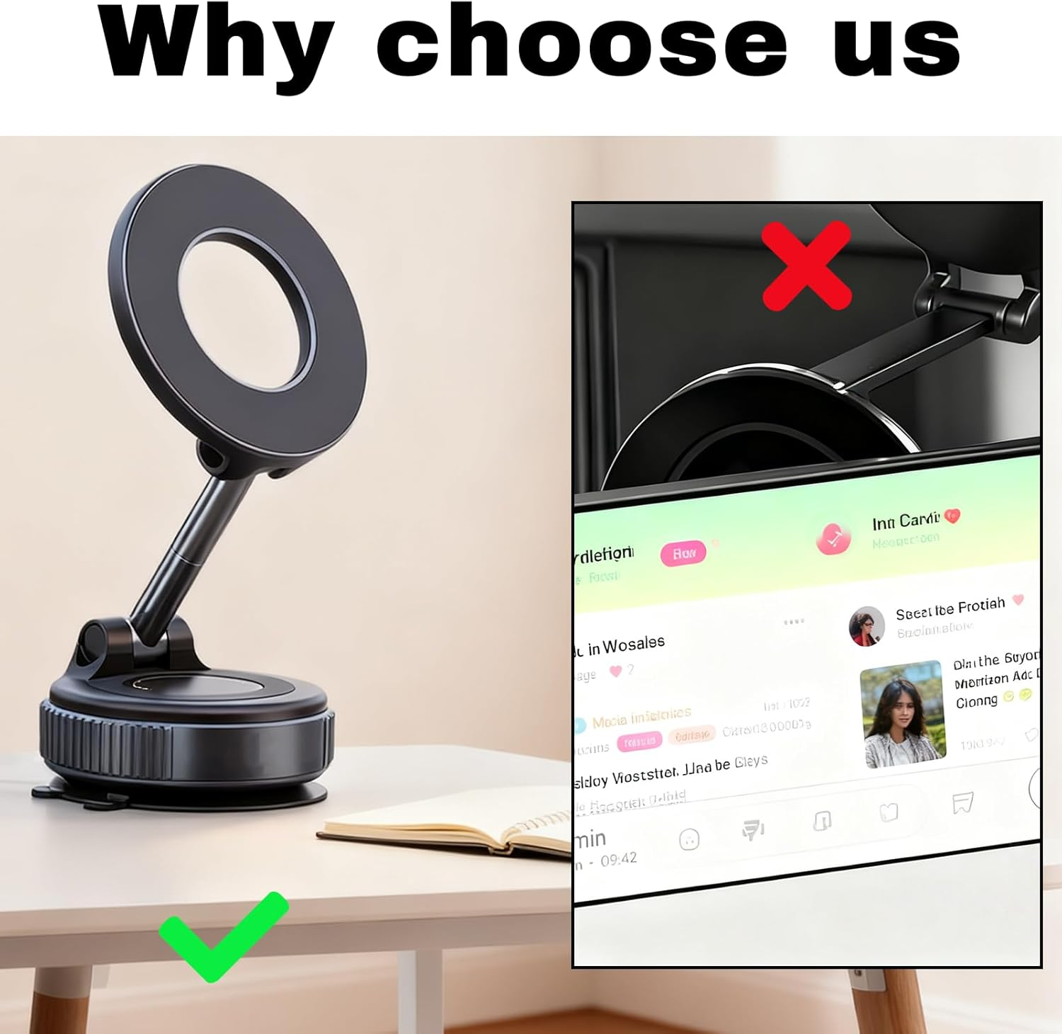 360&deg; Magnetic Car Phone Holder Mount - Super Strong Vacuum Suction, Foldable & Adjustable for Most Mobile Phones, Suitable for Dashboard/Windshield/Gym Use (Black) image number 4