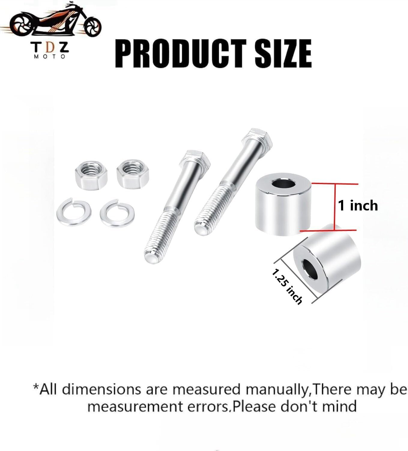 TDZ 1'' Inch Rise Handlebar Risers Extension for Harley 1-1/4'' Handlebars Motorcycle Spacers(Chrome) - Black image number 3