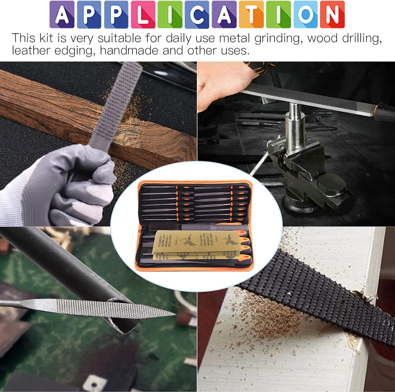 Glarks 25Pcs Hand Metal File Set Include 4Pcs Flat/Triangle/Half-Round/Round Large File, 12Pcs Needle Files, 1 Brush, 4Pcs Sandpaper and 4 Way Wood Rasp File for Shaping Metal, Wood, and Tools image number 6