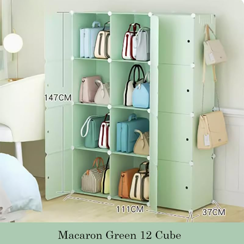 AUKO Fashion Macaron Color 6/8/12/16 Cubes Storage Cabinet Wardrobe Toy Book Shelve (Macaron Greeb 12 Cube) image number 5