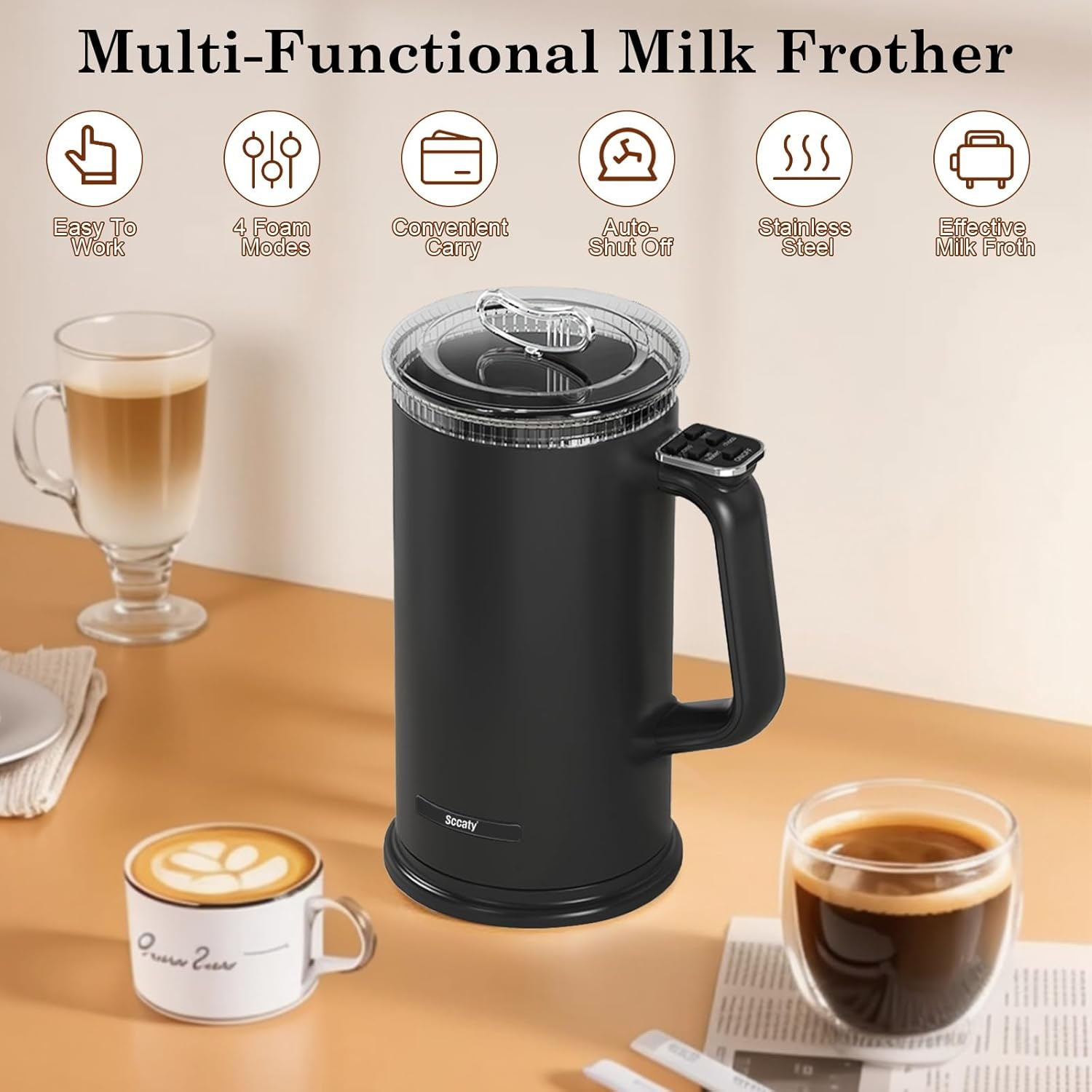 Milk Frother, Automatic Milk Foam Maker, Electric Milk Steamer, 4 Use Modes, Milk Warmer and Heater, Non-Stick Interior, Lower Noise, High-Quality Double Wall, Easy to Clean, Auto-Shut Off image number 1