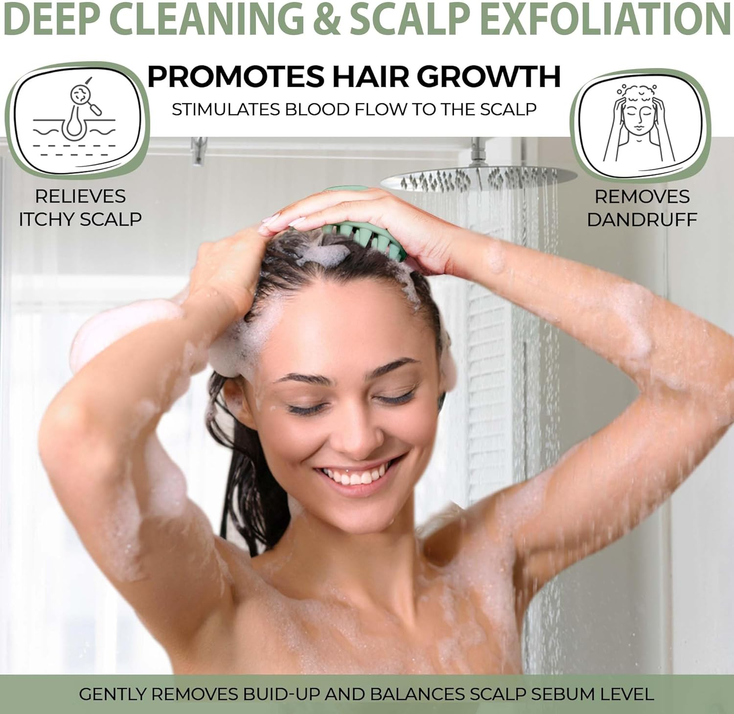 Fiora Naturals Scalp Massager Shampoo Brush - Silicon Scalp Scrubber & Exfoliator for Dandruff Removal and Hair Growth, Wet & Dry Hair, Men, Women, Kids - BPA Free - Marine image number 2