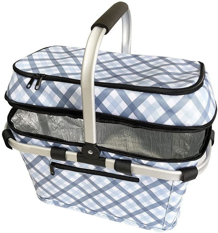 Sachi 4 Person Insulated Picnic Basket - Gingham Blue/Grey image number 2
