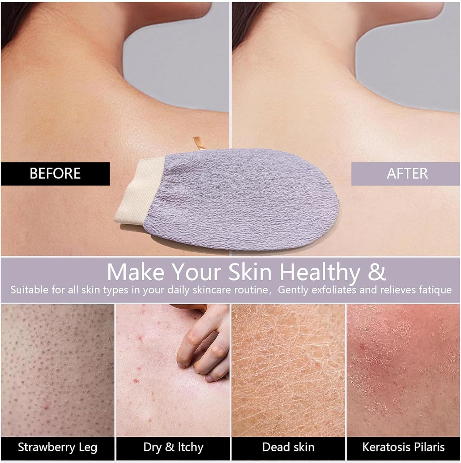 Clearnest Korean Exfoliating Glove Mitt 4 Pack - Dual-Sided Texture Body Scrubber for Deep Exfoliation & Dead Skin Removal - Premium Quality Bath Gloves for Women and Men - 4 Colors (14X21Cm) image number 2