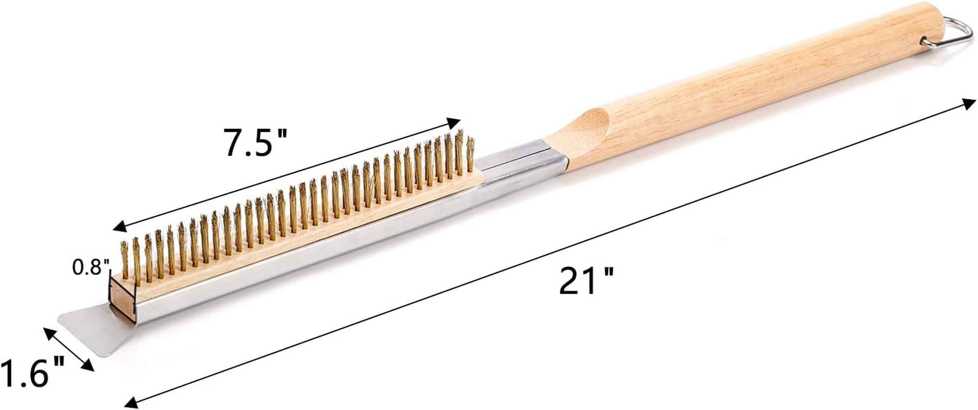 ZEAYEA 21 Inch Pizza Oven Brush with Scraper, Brass Bristles, Copper Wire Pizza Stone Cleaning Brush for BBQ Grill Cleaning, Outdoor Oven Accessories