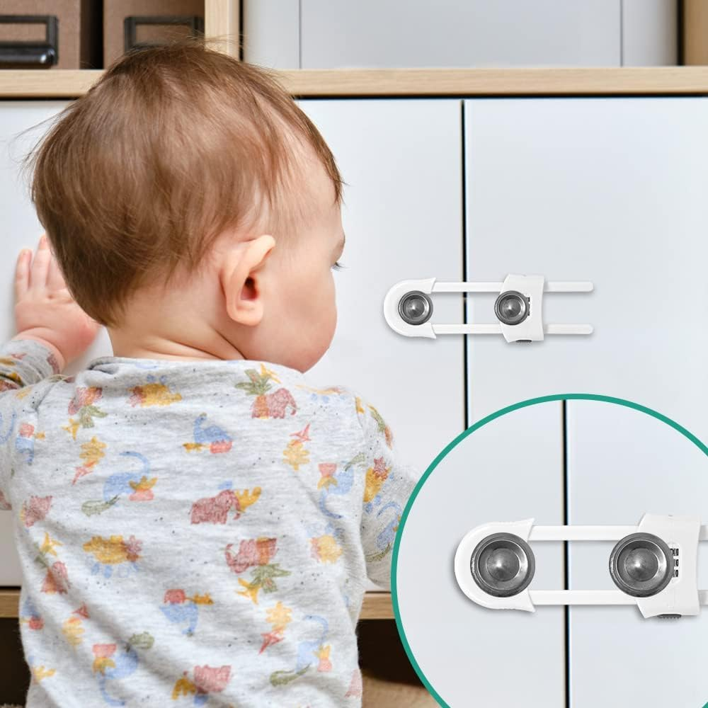 4 Packs Cabinet Locks,U-Shaped Sliding Child Safety Lock, Adjustable Baby Proofing Cabinets Lock,Childproof Latches for Knobs, Handles on Kitchen Doors and Home Drawers Closet image number 4