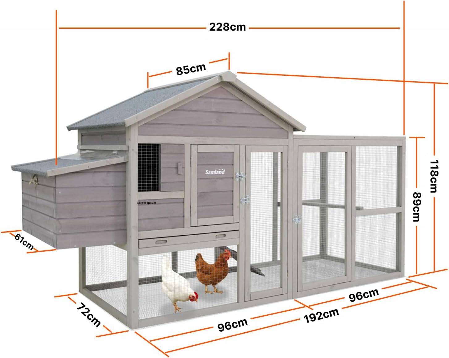 Wooden Outdoor Chicken Coop with Nesting Box, Large Run & Waterproof Roof image number 4