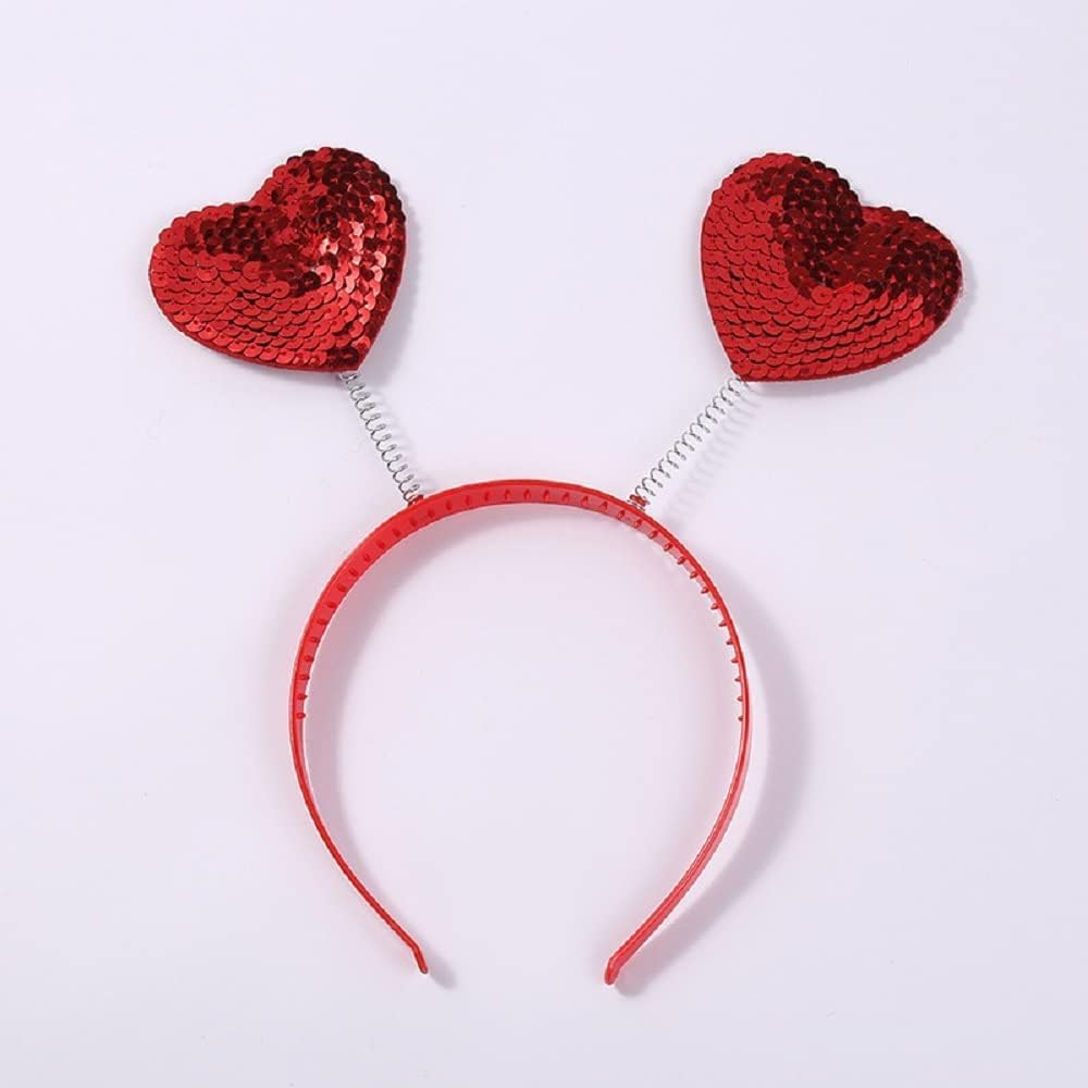 Love Heart Shaped Sequin Headband Valentine'S Day Hair Hoop Hair Loop Hair Clasp Hair Band Hair Accessories Dress Accessories (Red Love, One Size) image number 2