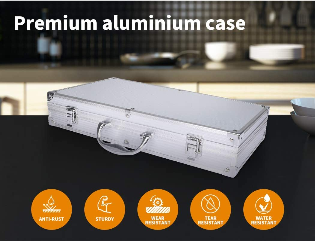 10PCS BBQ Tool Set Grill Kit Accessories Stainless Steel Camping Charcoal Barbecue Tools Brush Aluminium Carry Case Outdoor Barbeque Utensils image number 5