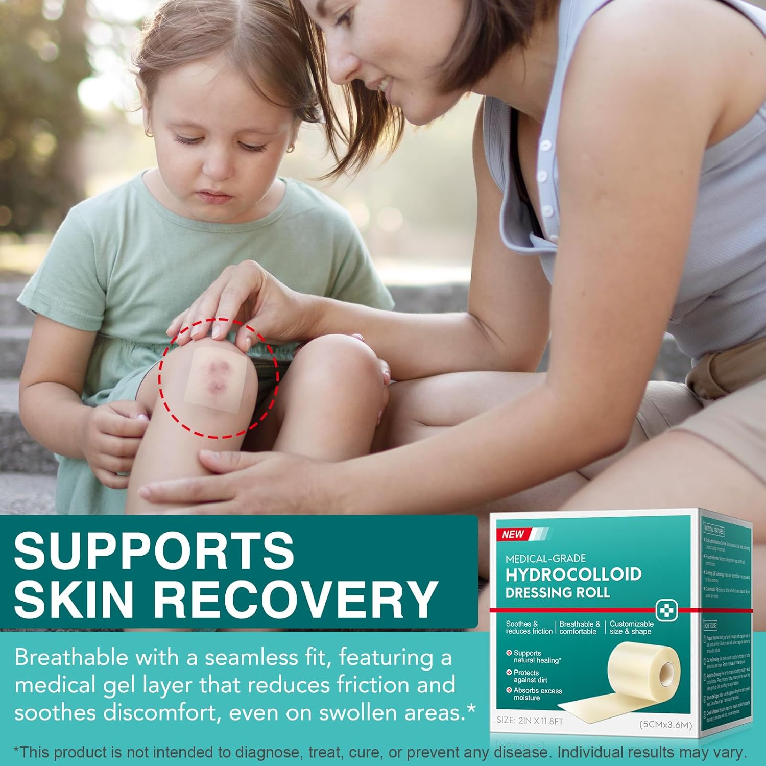 Hydrocolloid Roll for Wound Care,Hydrocolloiddressing Roll 5Cmx3.6M, Self-Adhesive Large Wound Dressings Waterproof Hydrocolloid Dressings Bandages for Wounds &ndash; Self-Adhesive & Latex-Free image number 1