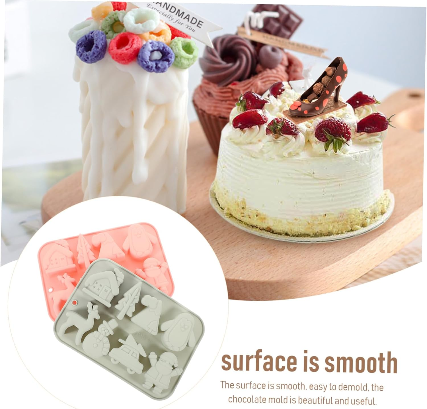 Set of 2 Christmas Silicone Molds Baking Tools for Chocolates Candies Easy to Use Non-Stick for Home Baking