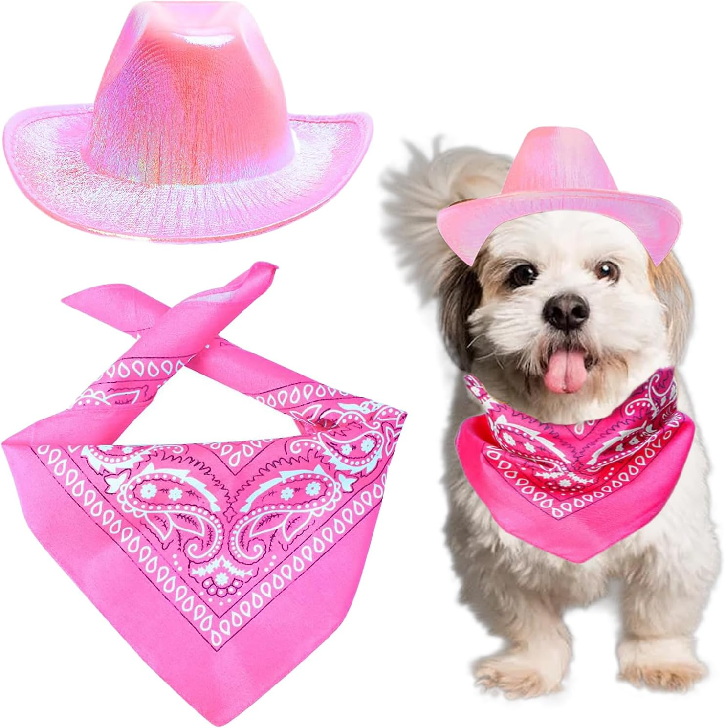 Dog Cowboy Hat Dog Catcostume Bandana West Cowboy Accessories for Pet Metallic Space Shiny Cowboy Hats (Pink)