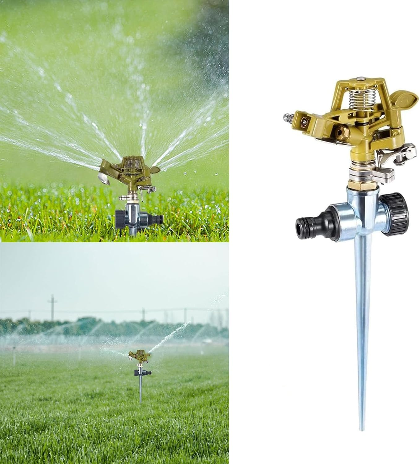 DONHUA 360 Degree Heavy Duty Impact Lawn Sprinkler with Adjustable Circular Spray Range - Metal Spike Irrigation Sprayer for Plants, Flowers, Veggies image number 2