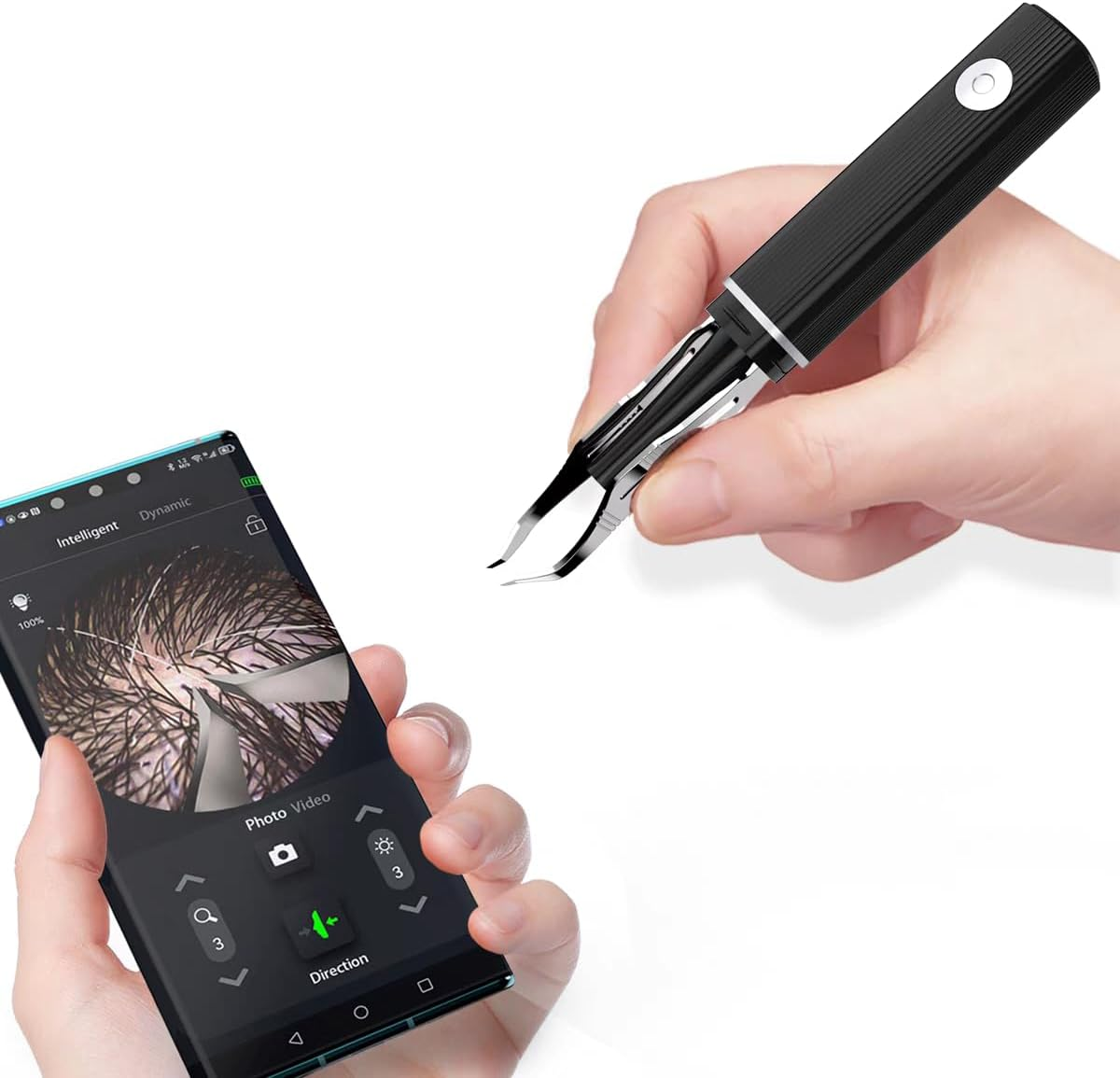 Scopepickeu Visual Hair Removal Tweezers with 1080P Camera,Led Light &ndash; Wifi USB Rechargeable Precision Tweezers for White Hair, Ear Hair, Eyebrows, Eyelash (Black)