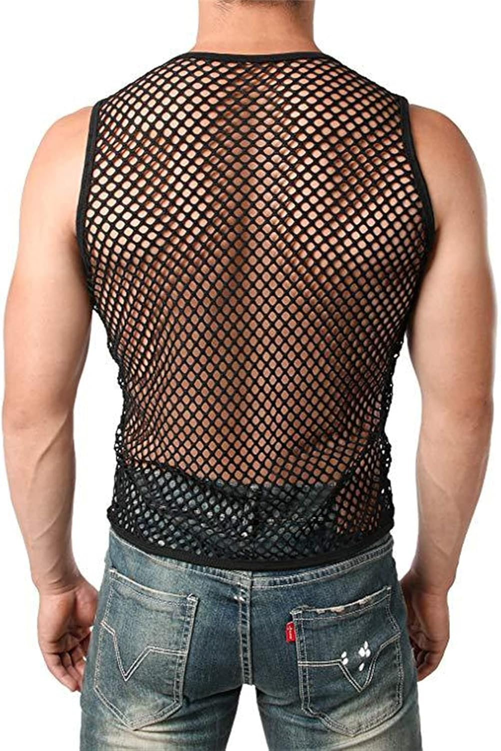 Men'S Mesh Sleeveless Vest See through Fishnet Muscle Vest Underwear Crewneck Hollow Out Tank Workout Casual Tee Tops image number 6