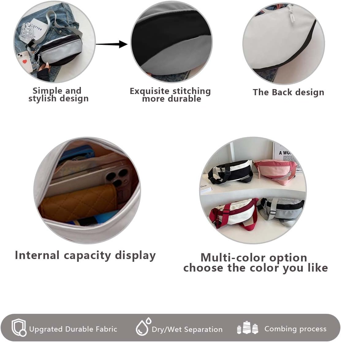 Men and Women'S Oxford Belt Bags Shoulder Bag with Adjustable Shoulder Strap and Zipper Pockets for School and Travel-Gray image number 4