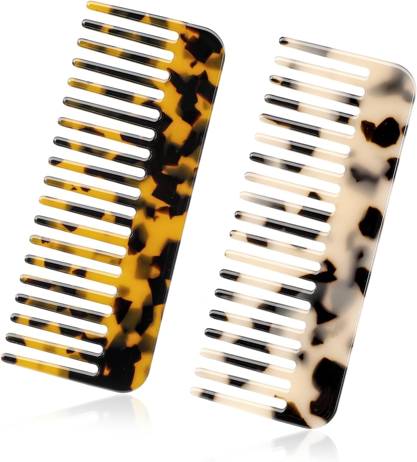 Xinjoduz 2 PCS Wide Tooth Comb, Large Cellulose Acetate French Hair Comb No Handle Beige Tortoise Shell Detangling Comb Leopard Print Design Shower Comb for Women Men Curly Wet Long Dry Hair Styling image number 6