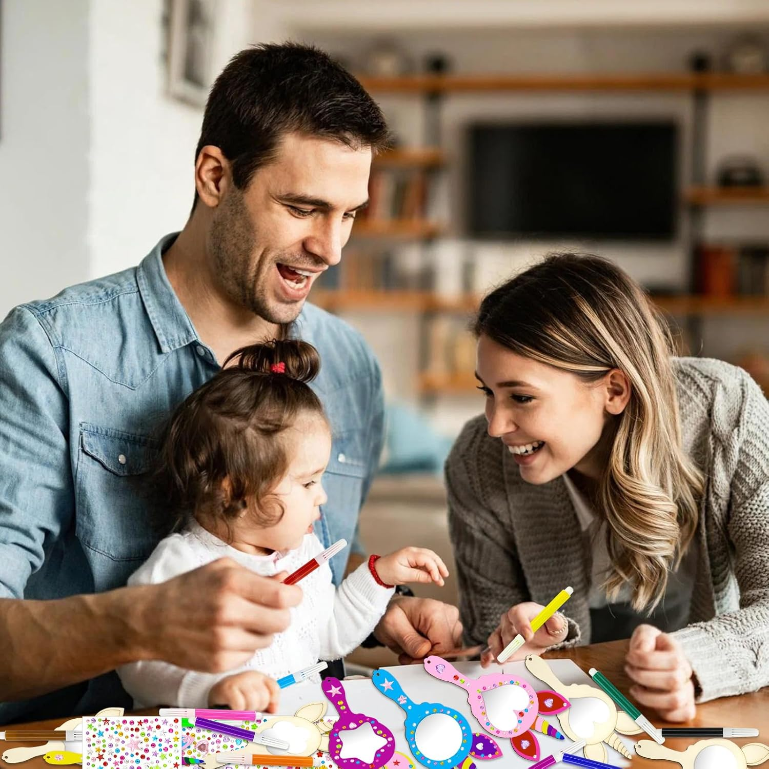 Unicorn Crafts, 27 Pieces DIY Wooden Mirror Craft, Mini Wooden Unicorn Mirror, Wooden Unicorn Mirror, Craft Set Children'S Birthday Unicorn, Wooden Mirror for Painting for DIY Children Painting, Children'S Gift Party image number 6