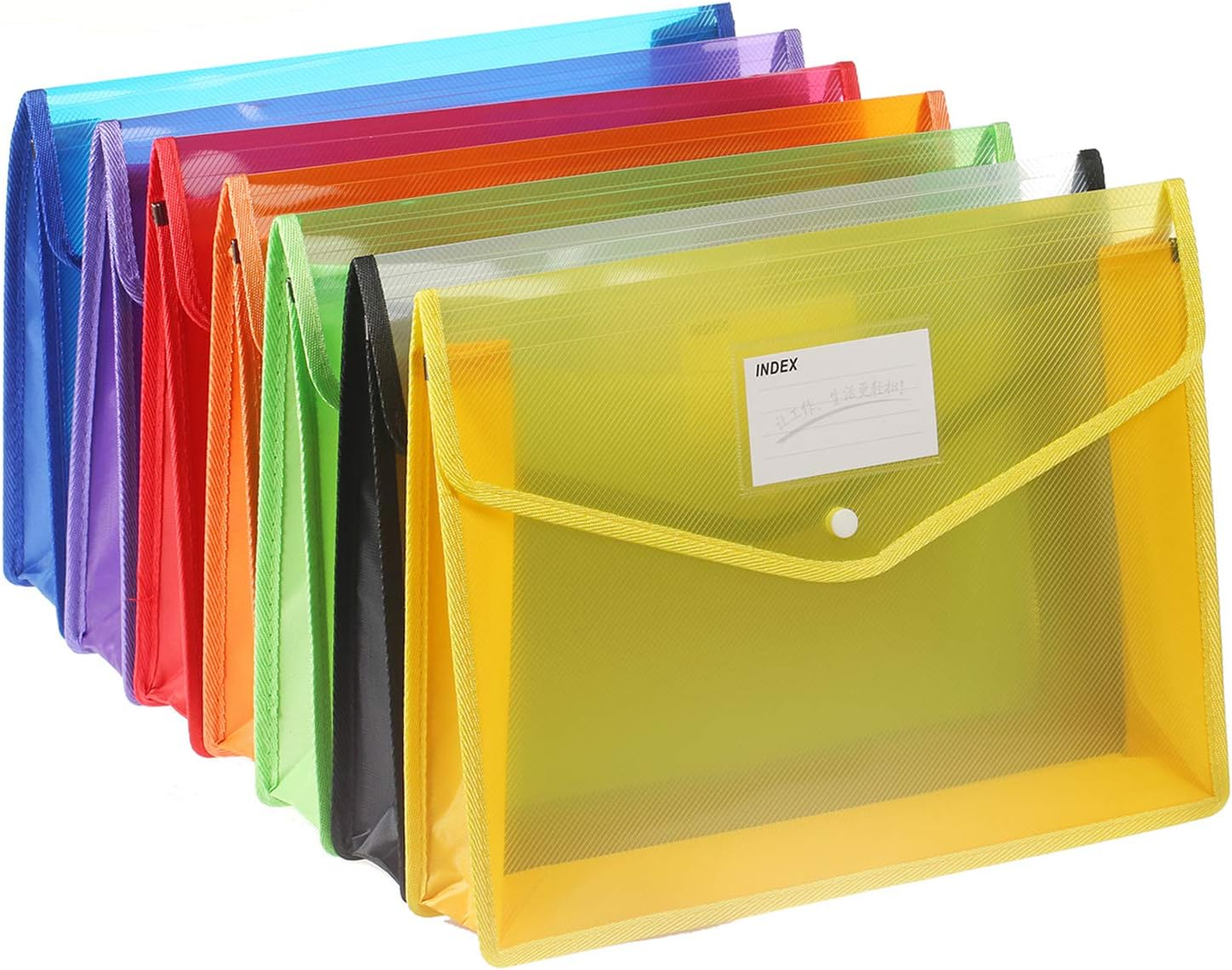 Abgream 7 Pack File Folder - Expandable Poly Envelopes B4 Plastic Document Folder Button Closure Waterproof File Pouch with 7Pcs Black Gel Ink Pens for School Office Supplies (Assorted Colors) image number 4