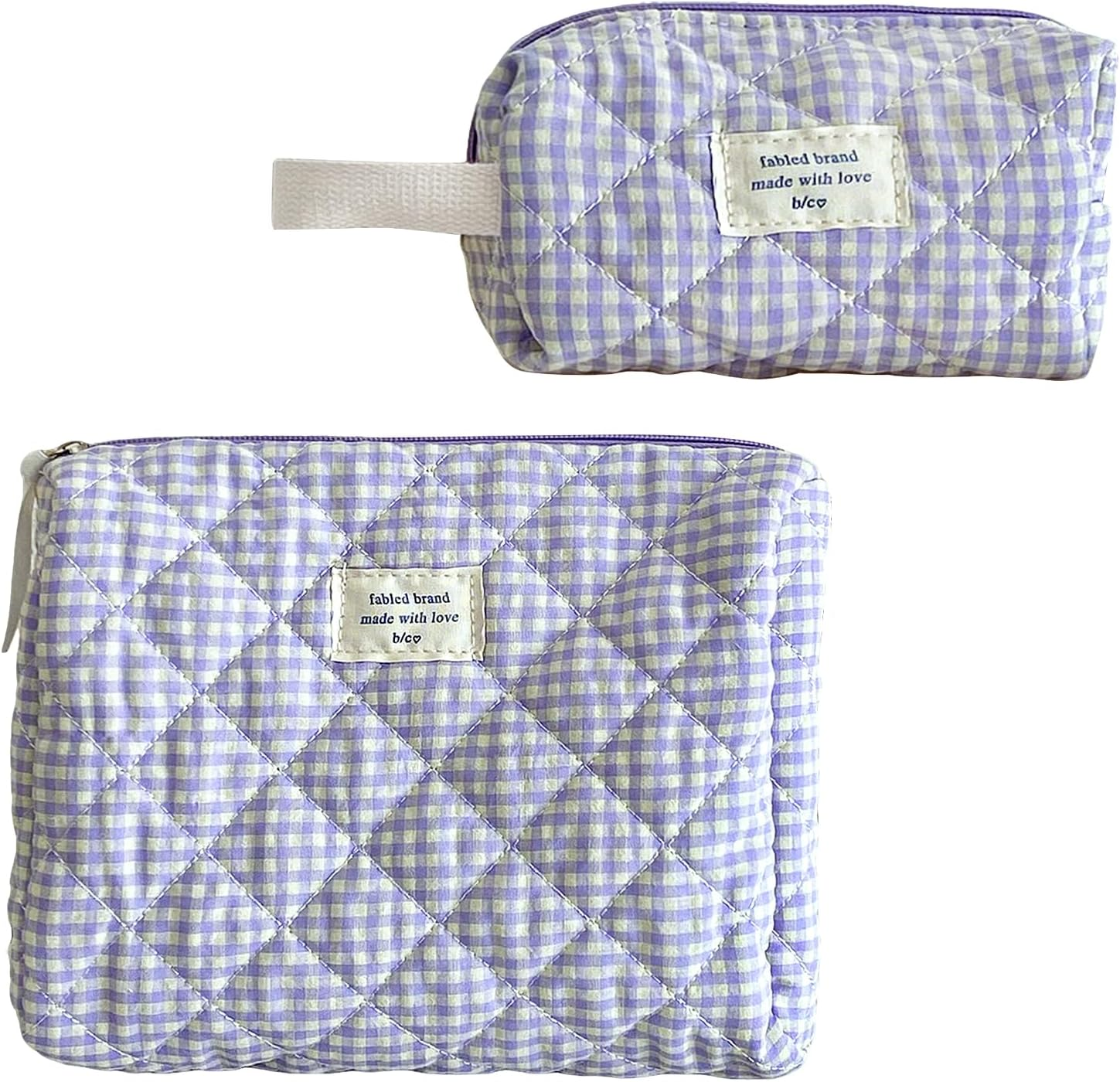 2 Pcs Cotton Quilted Makeup Bag Set,Makeup Brushes Storage Bag,Fashion Sweet Organizer, Cute Travel Toiletry Bag,Women Checkered Design (24Cm+16Cm) image number 4