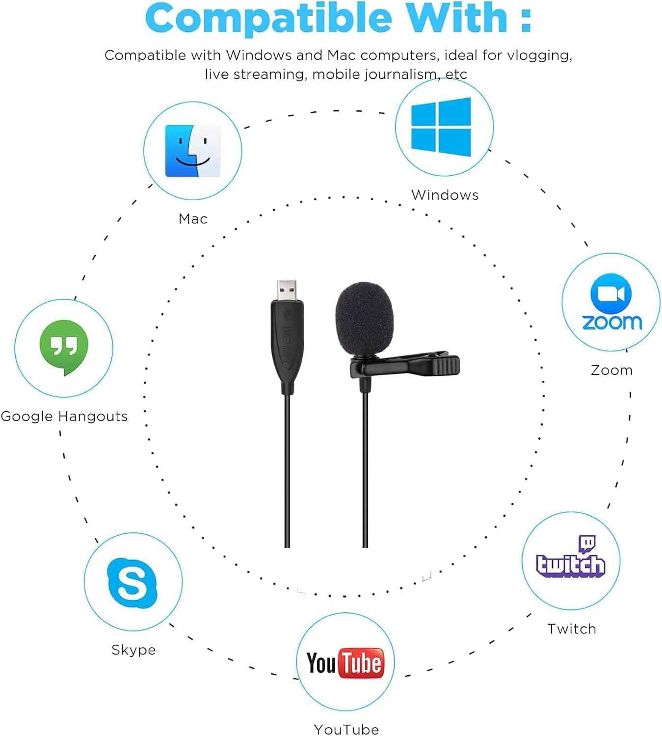 USB Lavalier Microphone, Fyvadio 3M Lapel Microphone for Computer, Lapel Clip-On Omnidirectional Condenser Mic for Laptop, PC and Mac, Perfect Podcasting, Gaming, Streaming and Recording [Plug & Play] image number 4