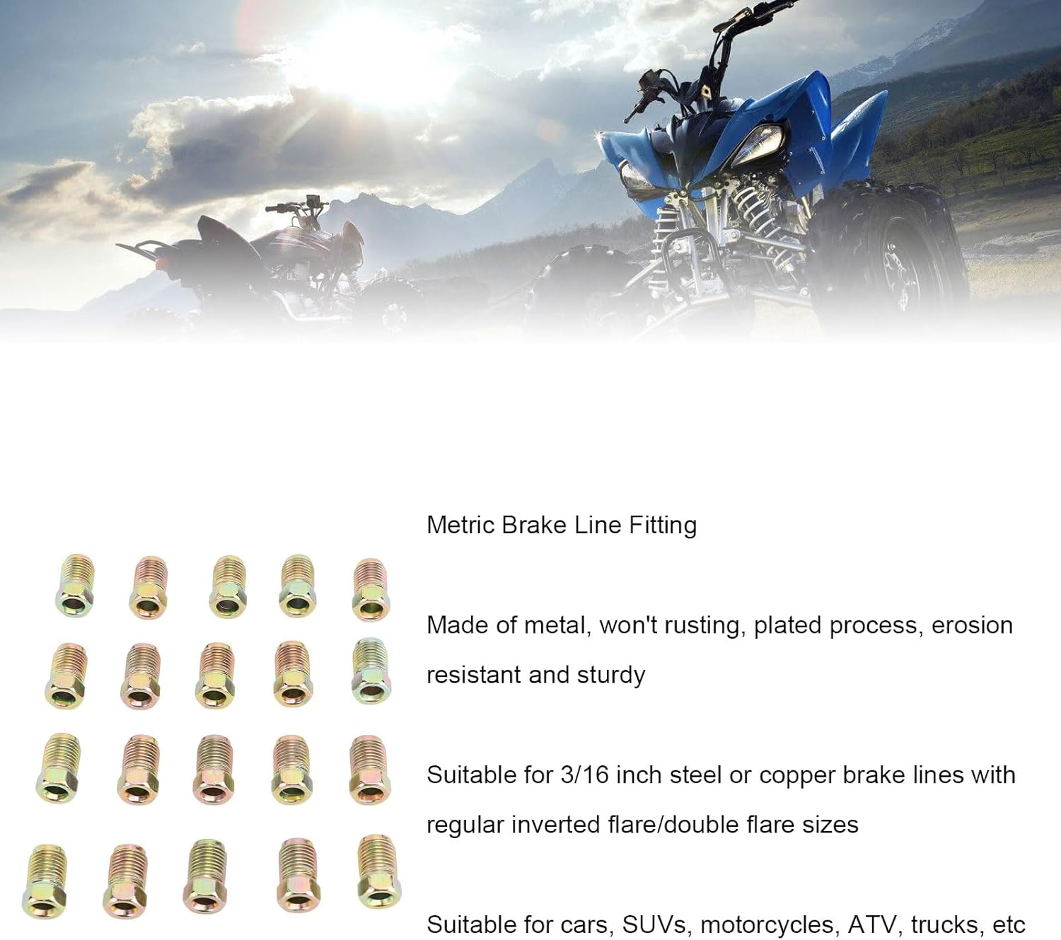20 Pcs Brake Line Nuts Fittings, M10 X 1Mm Universal Rustproof Metric Invert Flares Fittings for 3.16 Inch Brake Line Tube image number 1