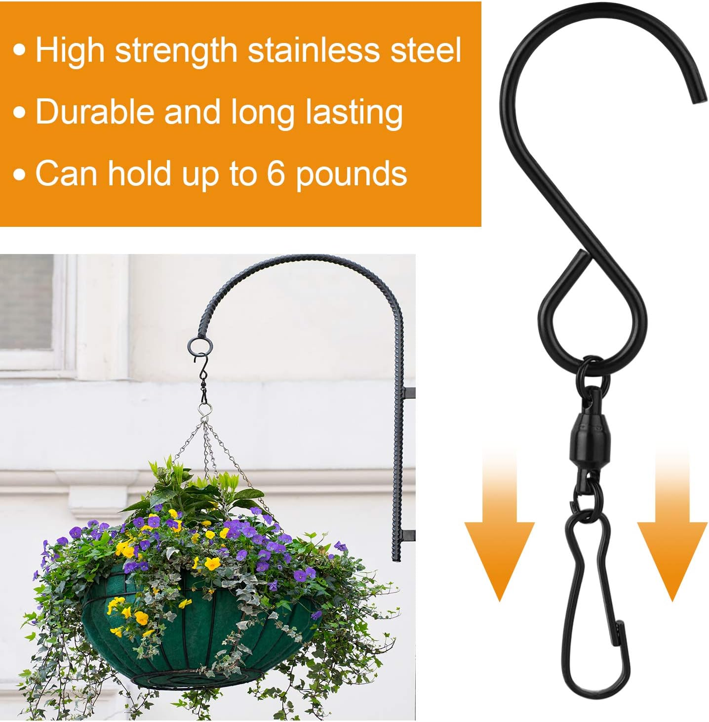 KUUQA 12 Pack Swivel Hooks Clips Wind Spinner S Hook Clips Hanging Wind Chimes Crystal Twisters Party Supplies (Black)