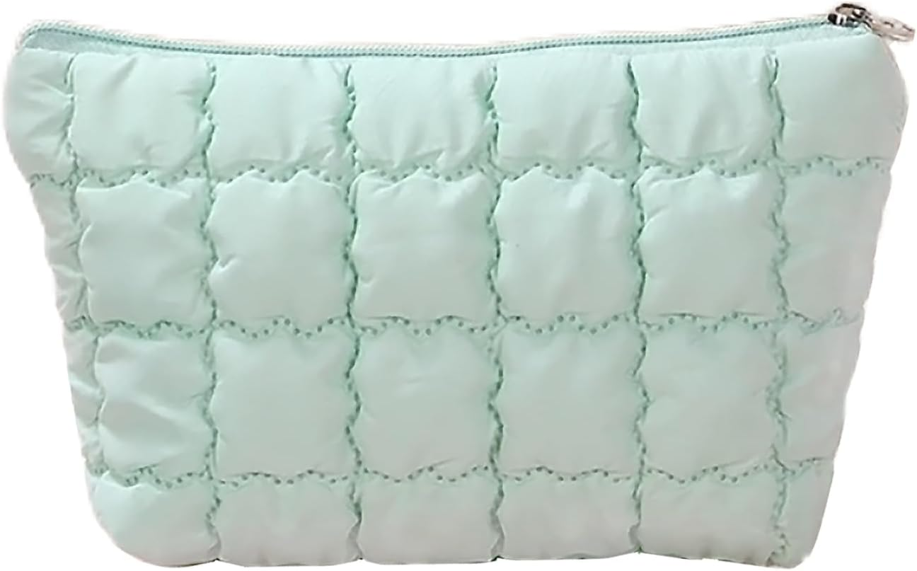 Puffy Makeup Bag Quilted Makeup Bag Cute Checkered Cosmetic Bag for Women Travel Toiletry Bag Puffer Makeup Pouch Puffy Purse Pouch Preppy Makeup Organizer Pencil Case with Zipper(Black)