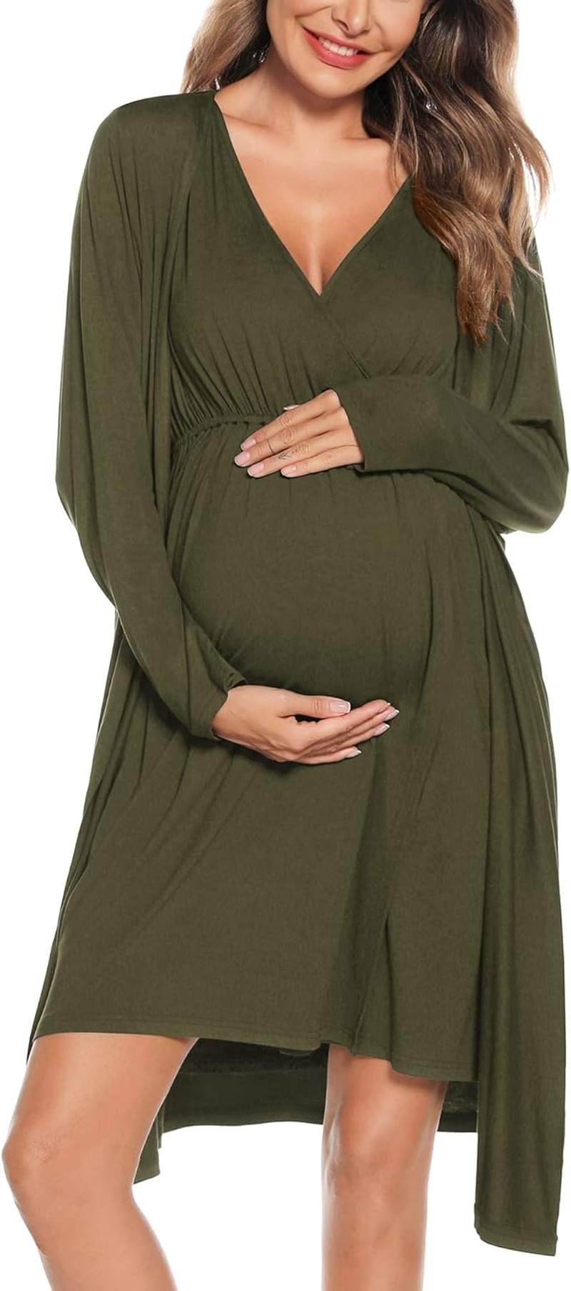 SWOMOG Women Maternity Nursing Gown and Robe Set 3 in 1 Labor Delivery Nursing Nightgown for Breastfeeding Hospital Bathrobe