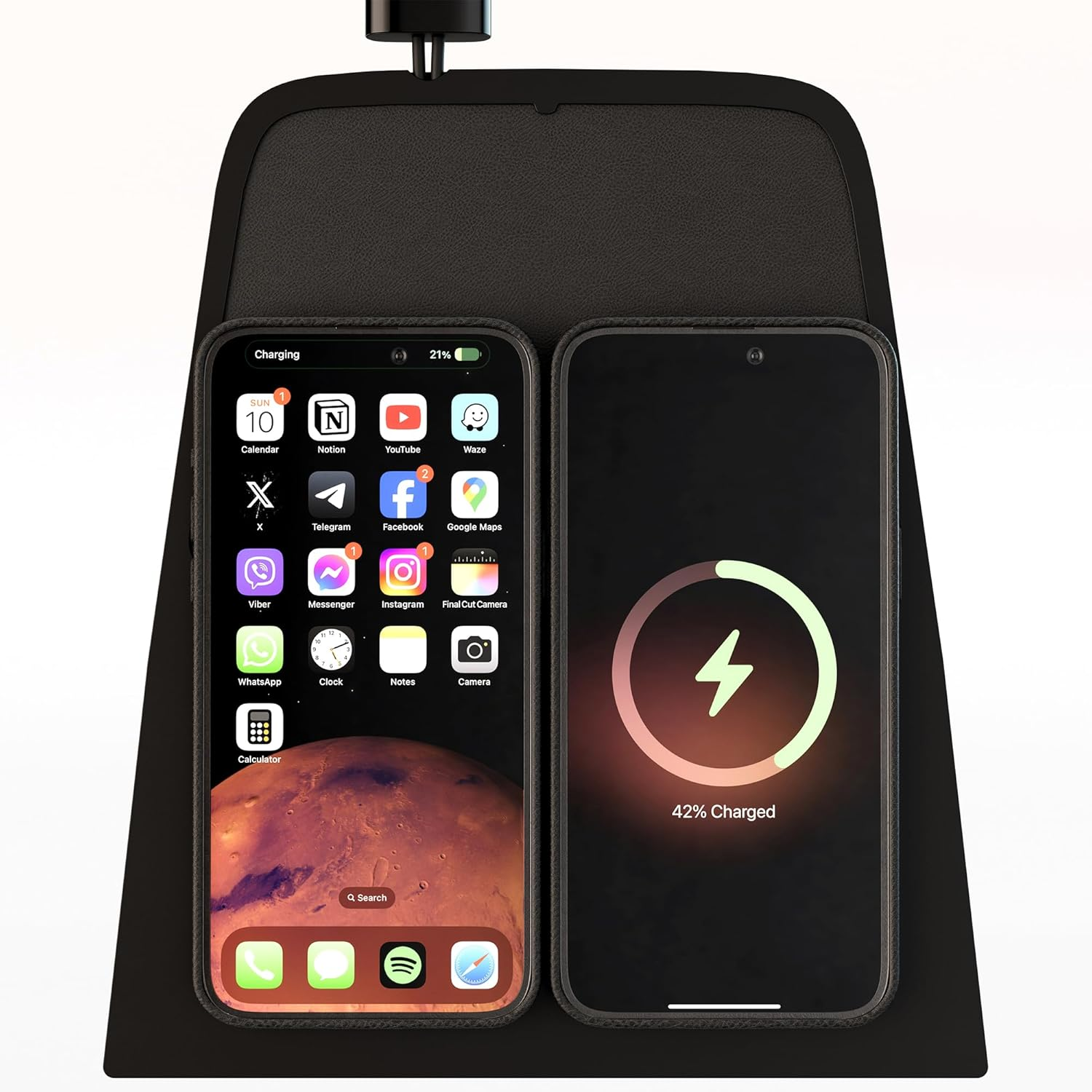 TWRAPS Dual Wireless Charging Pad for Ford Mustang Mach-E, Magnetic Charger for Iphone 16 Pro Max & Compatible with Magsafe Phone Cases Center Console Dock, USB Port 20W, Mach E 2021-2026 Accessories image number 1