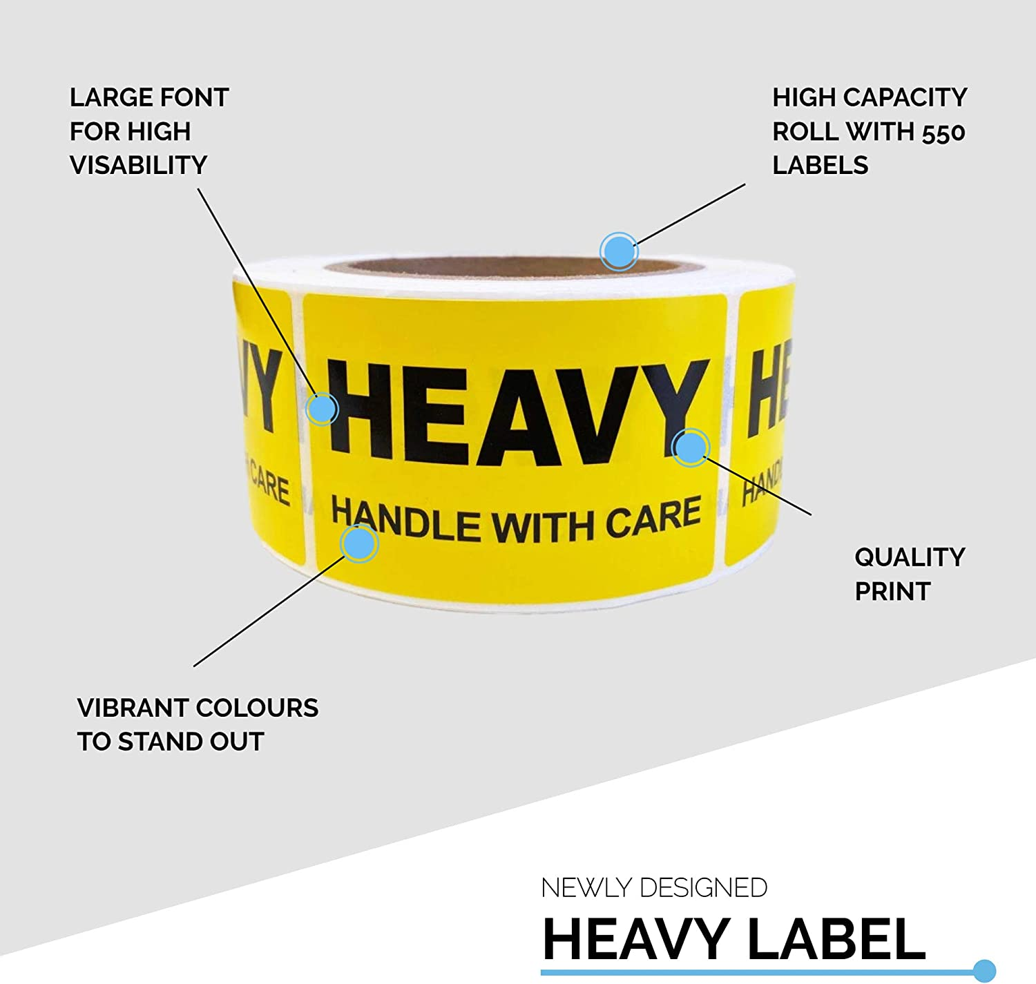 Heavy Printed Label 50.8X76.2Mm Handle with Care 2X3 Inch Adhesive Yellow Sticker for Applying on Cardboard Boxes, Satchels, Pallet Wrap 550 Labels per Roll&hellip; image number 2