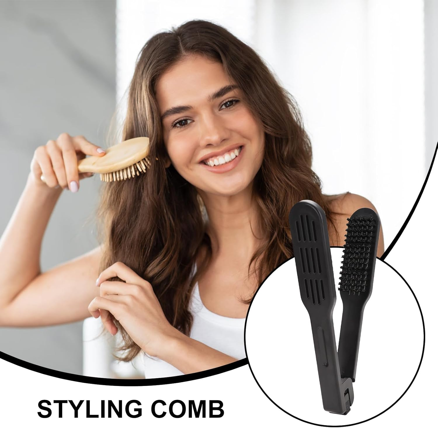 Ungtyb Boar Bristle Clamp Hair Brush,Boar Bristle Double Sided Brush | Detangling Comb Hairdressing Smoothing Styling Tools for Teens Women Girls Youth image number 2