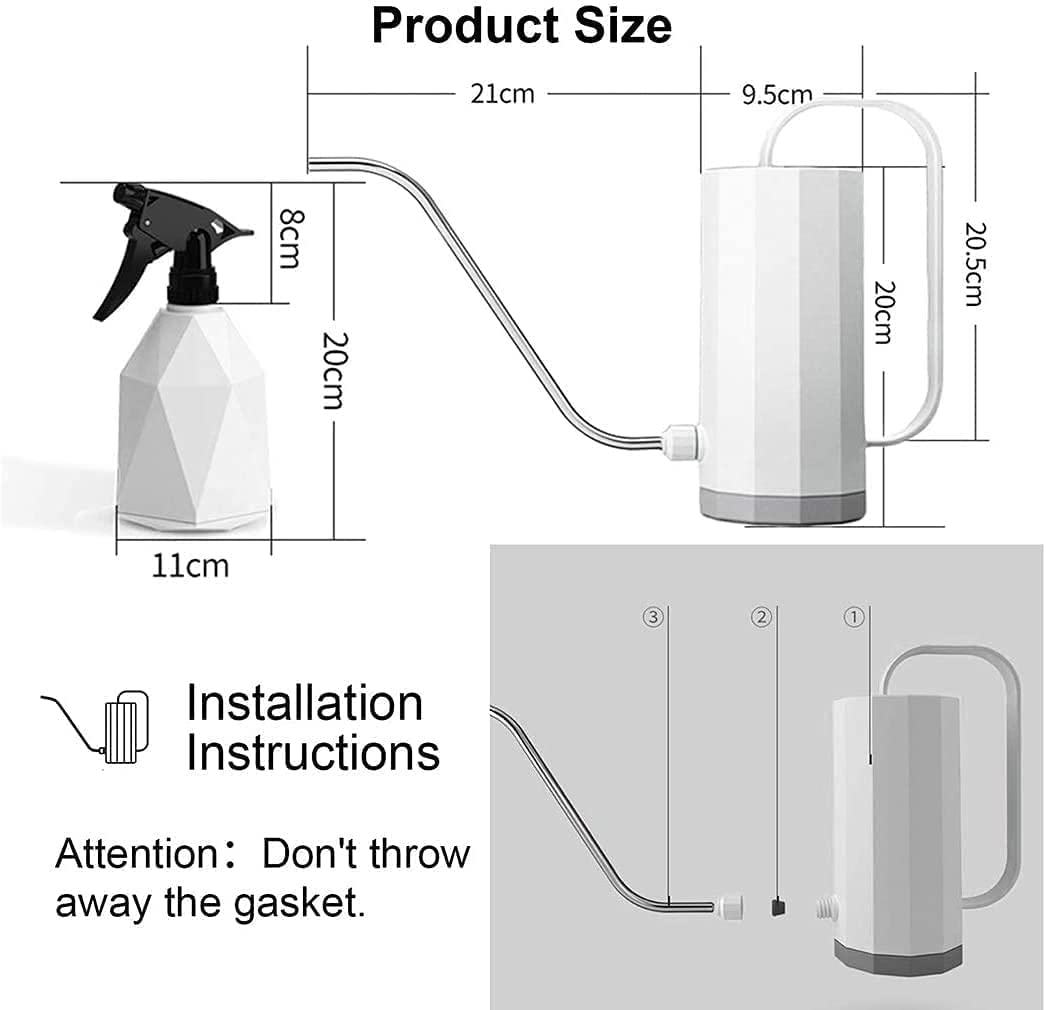 Plants Watering Can,1.2L & 600ML Stainless Steel Long Spout Plastic Watering Pot Set, Modern Style Watering Pot for Indoor Outdoor House Garden Plants (White) image number 4